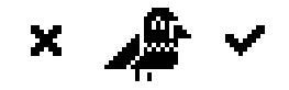 Icon of a bird with an X to the left and check mark to the right